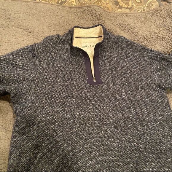 Orvis Blue 1:4 Zip Pullover Sweater Sherpa Lined Size XXL - Picture 3 of 8